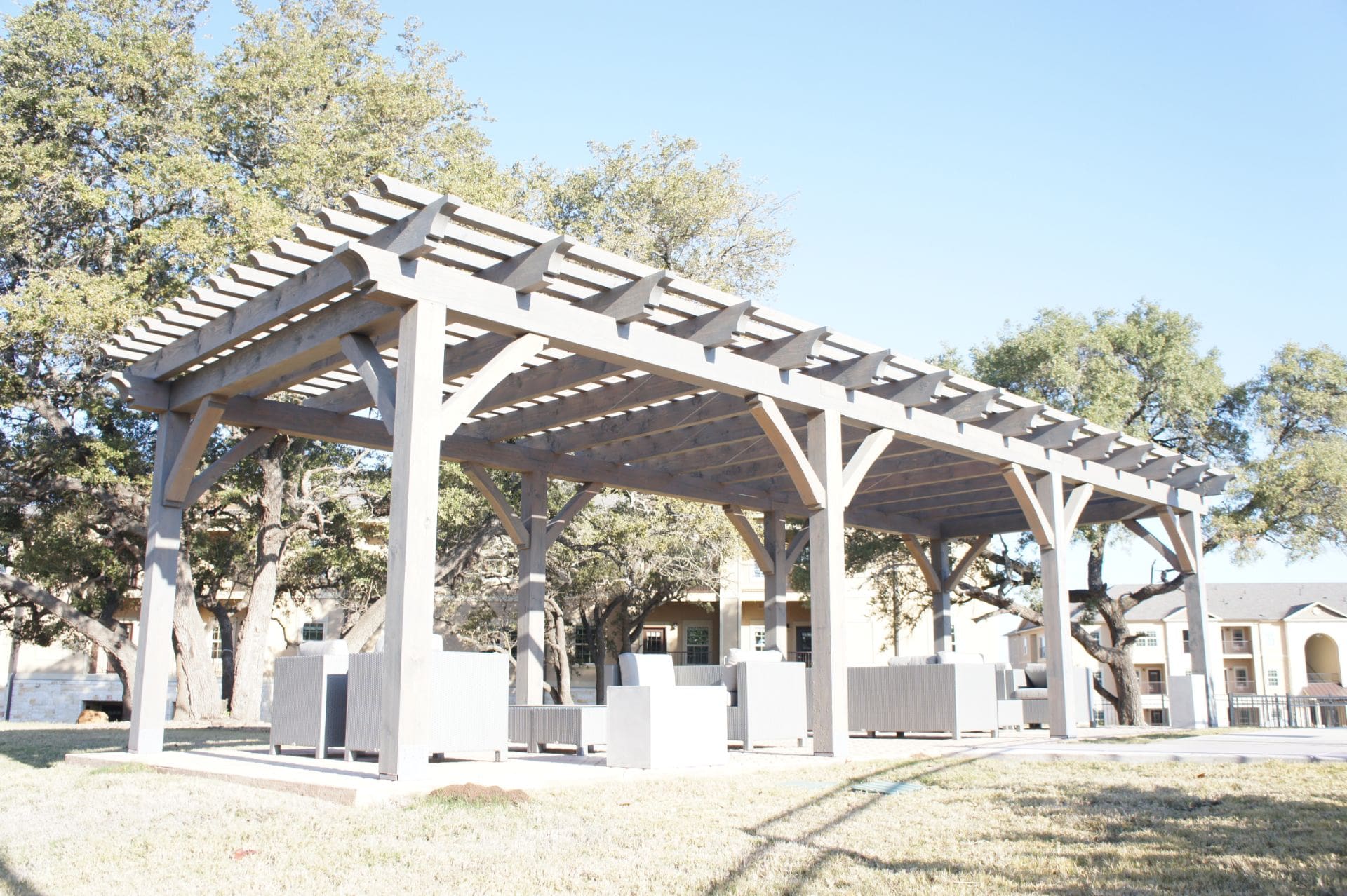 15x39, Pergola Kit, cedar pergola, douglas fir pergola, timber frame pergola, wood pergola or wooden pergola, pergola with 8 posts, pergola plans, post and beam, pre fab, designs, pergola builder or pergola contractor, commercial, Georgetown, Austin