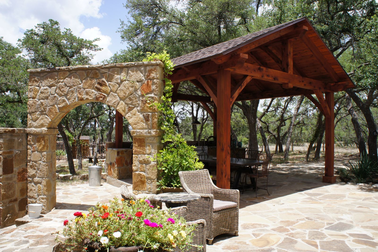 Pergola next to a pool