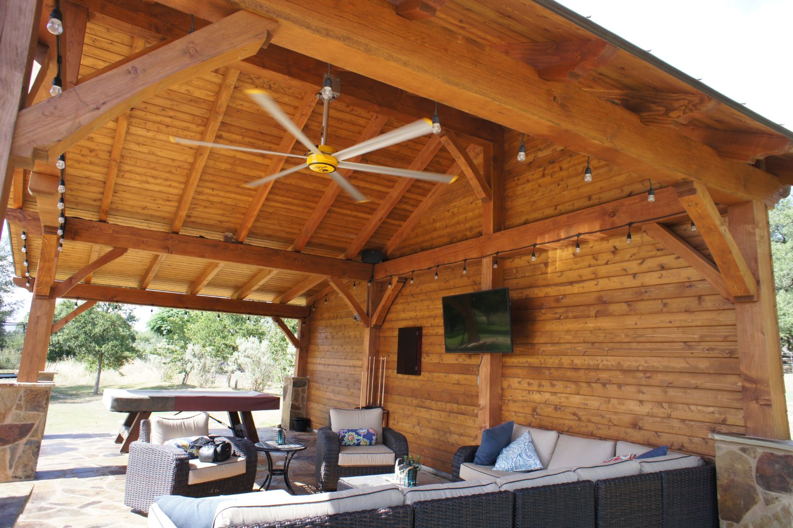 29x23, New Braunfels, Pavilion with Lean-To, Heavy timbers, patio furniture, residential, covered patio, outdoor living, entertaining, pavilion kit, cedar pavilion, wood pavilion, Austin, new Braunfels, seguin