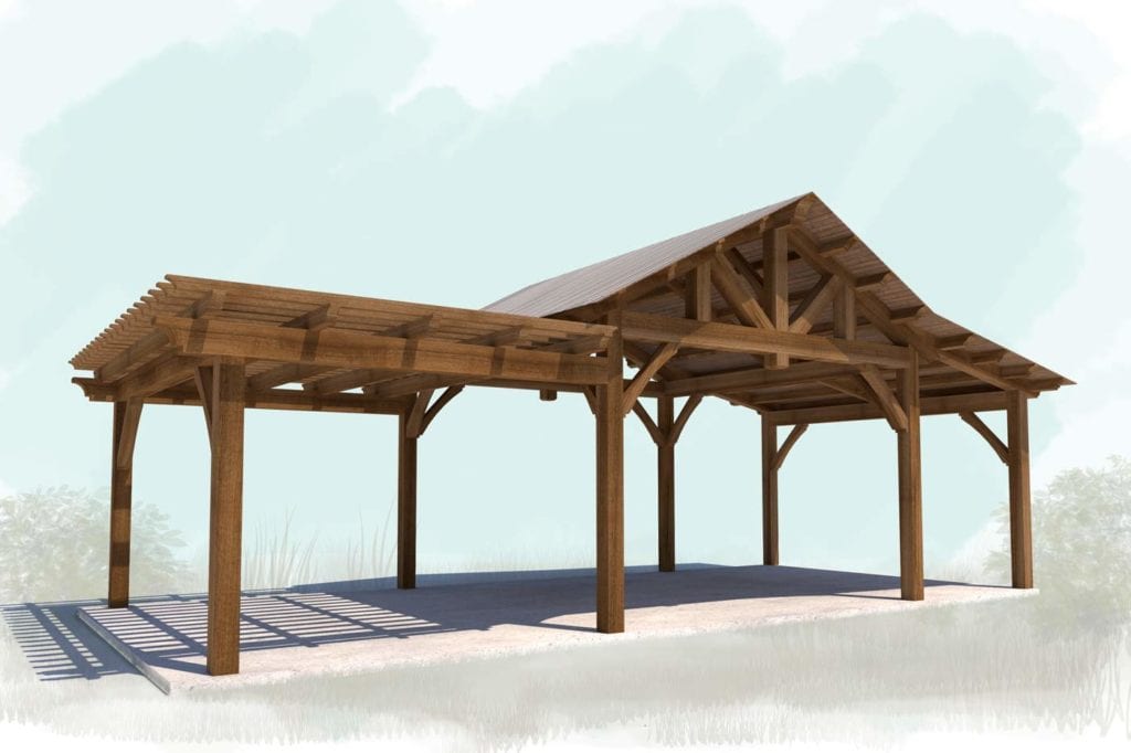 Pavilion with Pergola and Lean-To