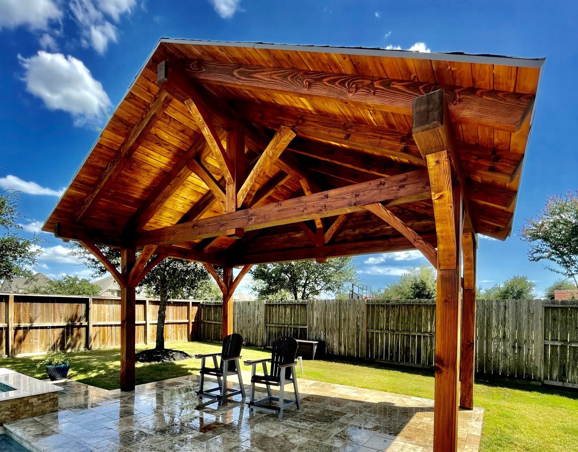 22x15, Cantilever, Rear Gable, Pavilion, Patios, Pool or Poolside, Patio Furniture, Cabana, Residential, Pavers, Cement or Concrete Pad, Garden Structure, Austin, Pre Fab, Outdoor Living