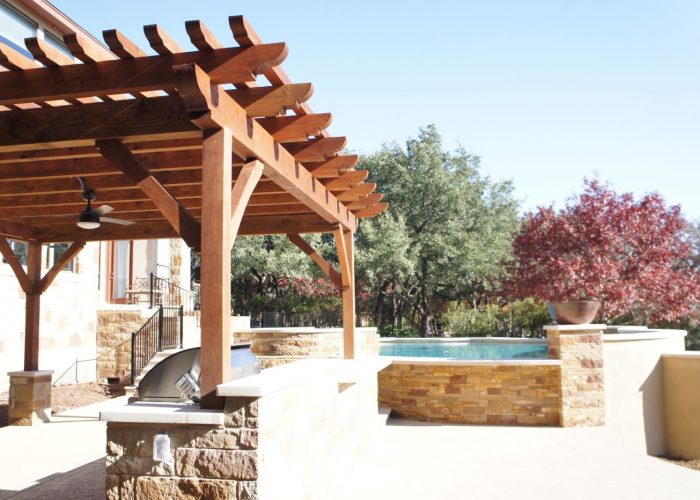 19x19, pergola, cement or concrete pad, barbecue or grill, kitchen or outdoor kitchen, residential, garden structure, poolside or swimming pool, cabana, outdoor living, entertaining, pergola kit, free standing pergola, leander, austin