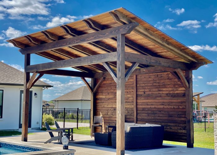 San Antonio, 16 x 20, heavy timbers, shingle roof, douglas fir, denali, double rafters, relaxing, poolside or swimming pool, cabana, private, shade structure, patio furniture, wood pavilion, pavilion kit