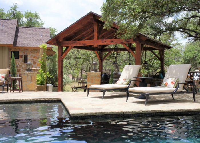 18’x20’, pergola, cedar, cement or concrete pad, patio furniture, pavilion kit, timber frame pavilion, pool house, post and beam, shade structure, pavilion plans, Austin, wood pavilion, residential