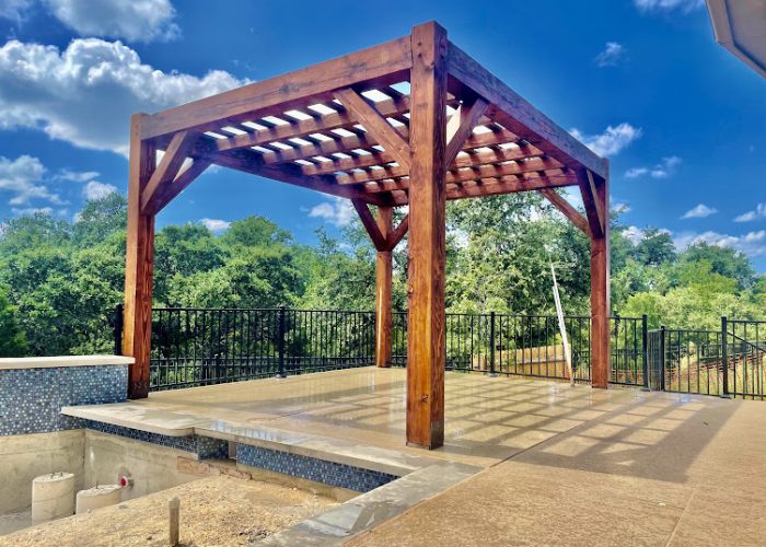 12x15, Modern, Freestanding Pergola, Outdoor Living, Residential, Backyard, Concrete or Cement Pad, Pool or Poolside, Cabana, Austin, Pergola Kit, Cedar, Douglas Fir, Shade Structure, Heavy Timbers