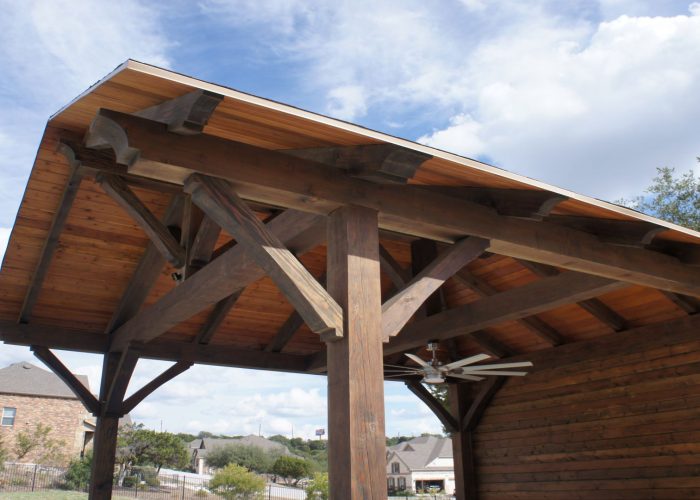 16' x 16', shingle, cedar, cantilever, half hip, poolside, cabana, backwall, outdoor living, entertaining, cement or concrete pad, residential, pavilion builder, pavilion contractor, san antonio