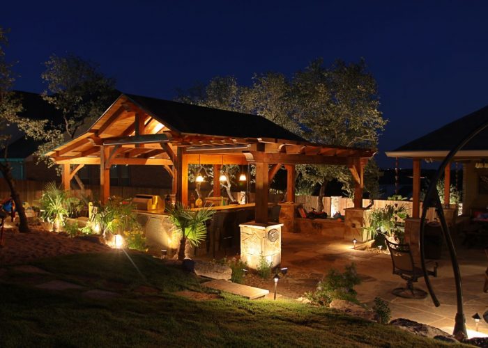 23x27, Waco, Texas, pavilion with lean-to and pergola, kitchen or outdoor kitchen, patio furniture, cement or concrete pad, garden structure, outdoor living, entertaining, shade structure, lighting, free standing pavilion, pavilion plans, wood pavilion