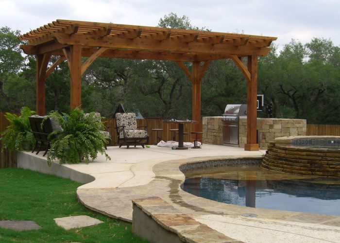 13’x20’, douglas fir, cedar, pergola, heavy timbers, cement or concrete pad, patio furniture, residential, garden structure, poolside or swimming pool, outdoor living, entertaining, pergola kit, Houston, pre fab, wood pergola