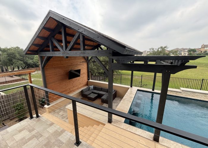 (Iyler), Willow, 16' x 15.6" Ozark Queen Post Pavilion with attached Pergola.